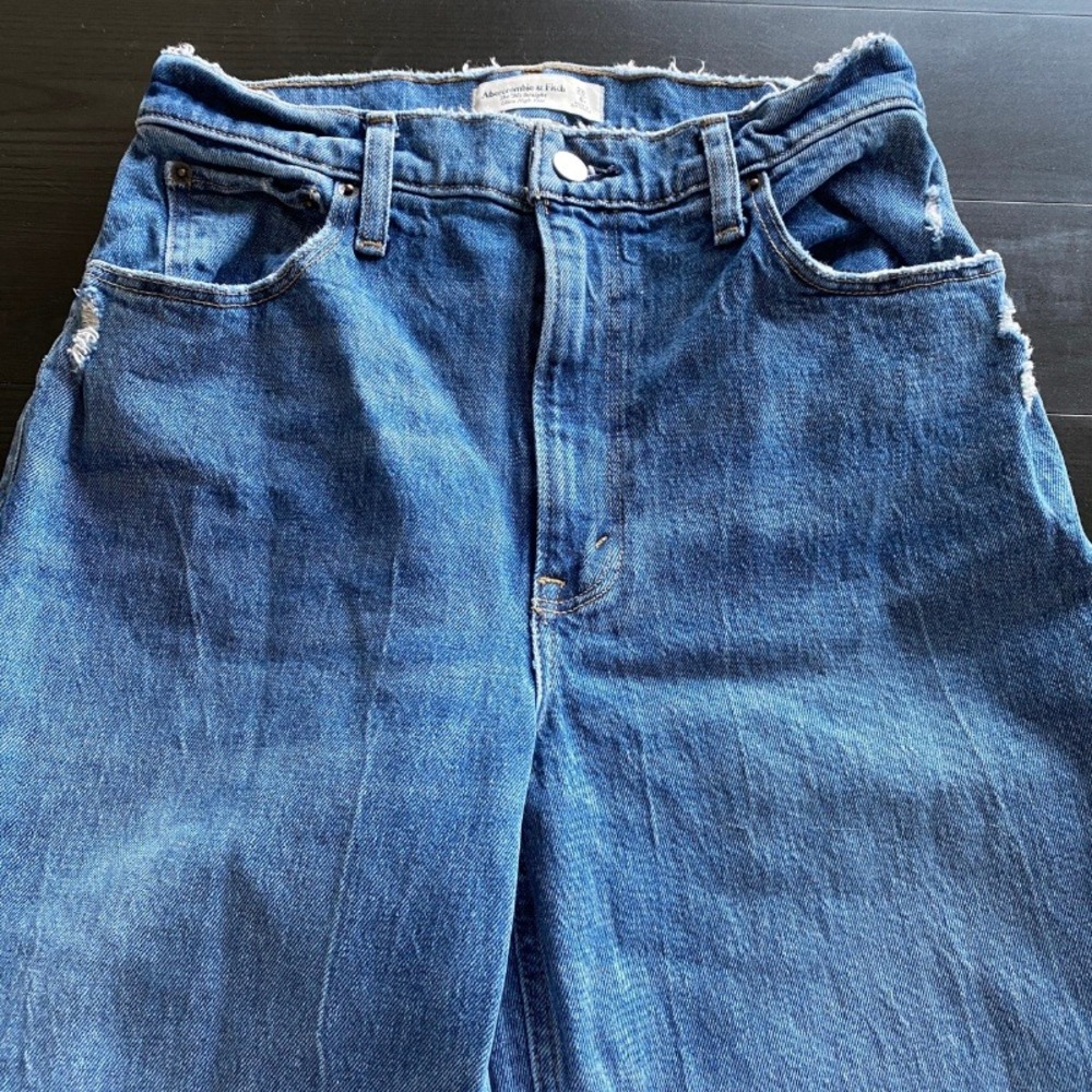 Abercrombie & Fitch Jeans Womens 6 Blue 90s Straight Ultra High Rise Distressed - Picture 9 of 9